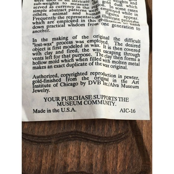 Vtg Brooch Gold weight In The Shape Of Crossed Crocodiles Pin ALVA MUSEUM REPRO. - Picture 7 of 7